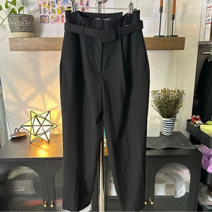 Zara Pleat Cropped Slack Pants with Fabric Covered Belt